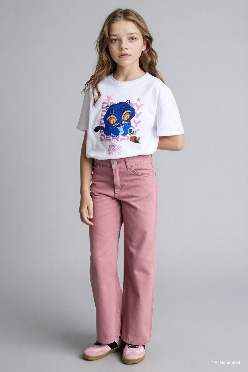 GIRLS & TEENS Ecru Oversize Fit Short Sleeve T-Shirt