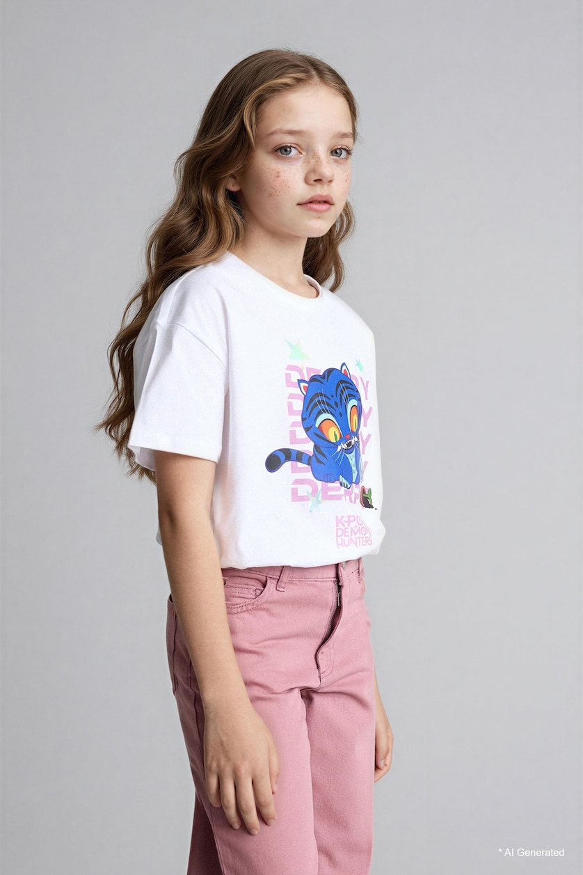 GIRLS & TEENS Ecru Oversize Fit Short Sleeve T-Shirt