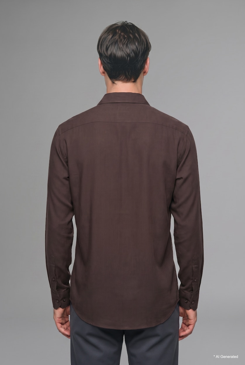 MESHKUJ Brown Regular Fit Modal Long Sleeve Shirt