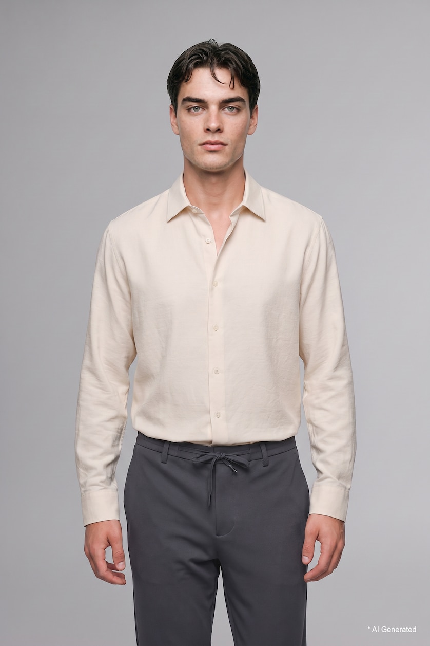 Men Ecru Regular Fit modal Long Sleeve Shirt