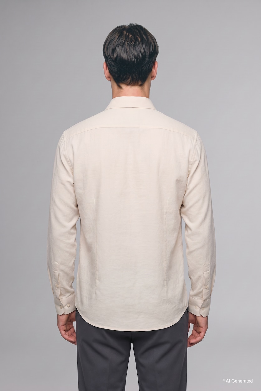 Men Ecru Regular Fit modal Long Sleeve Shirt