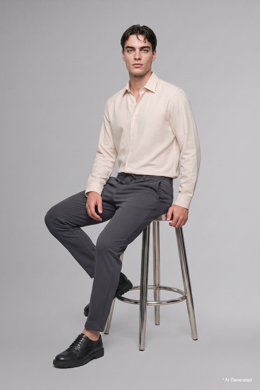 Men Ecru Regular Fit modal Long Sleeve Shirt