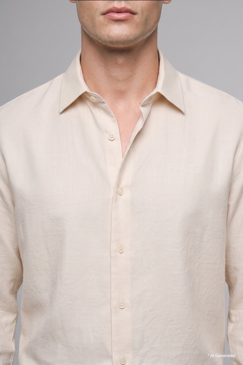 Men Ecru Regular Fit modal Long Sleeve Shirt