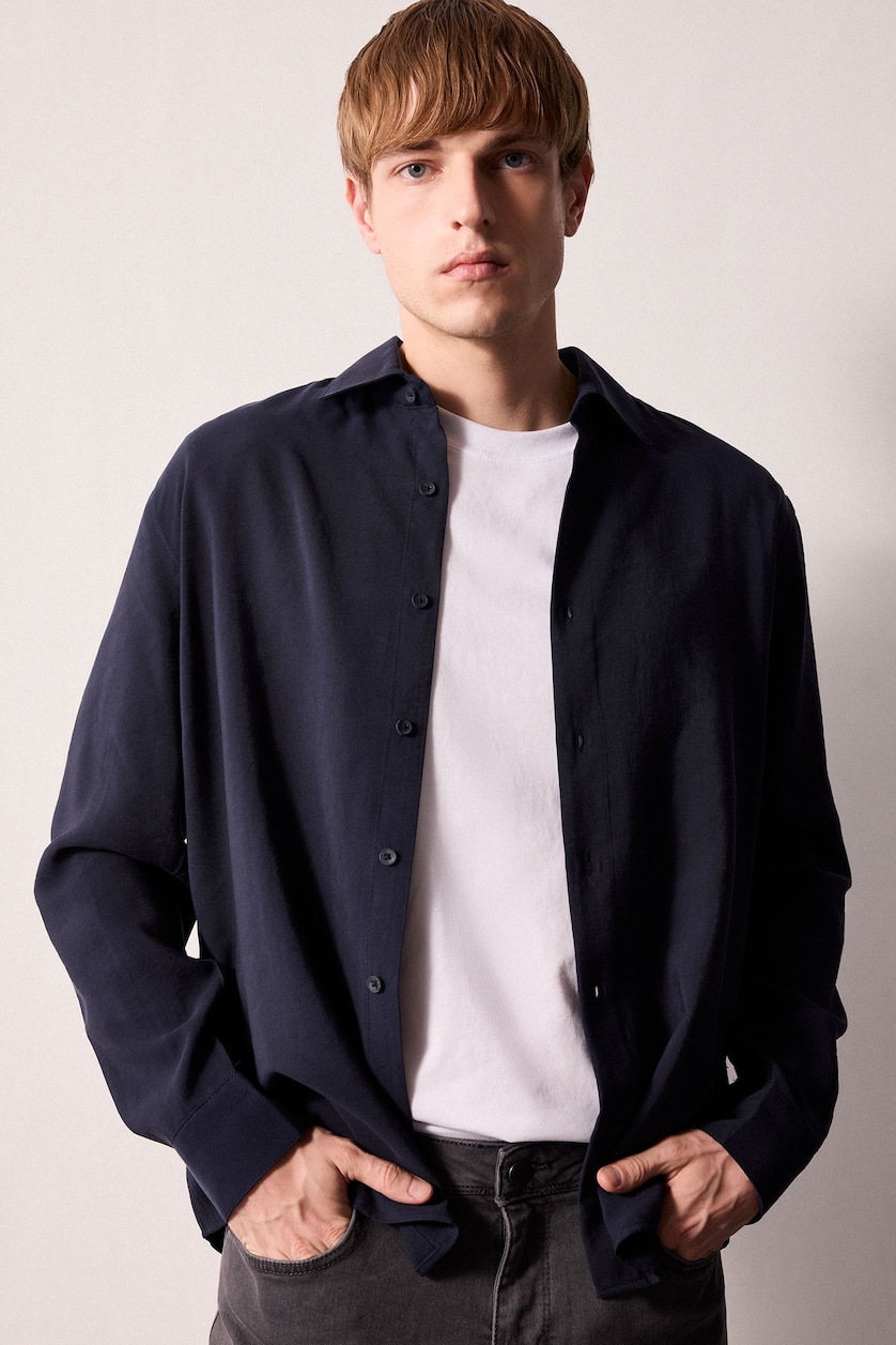 HOMME Marin Chemise à manches longues en modal Coupe régulière