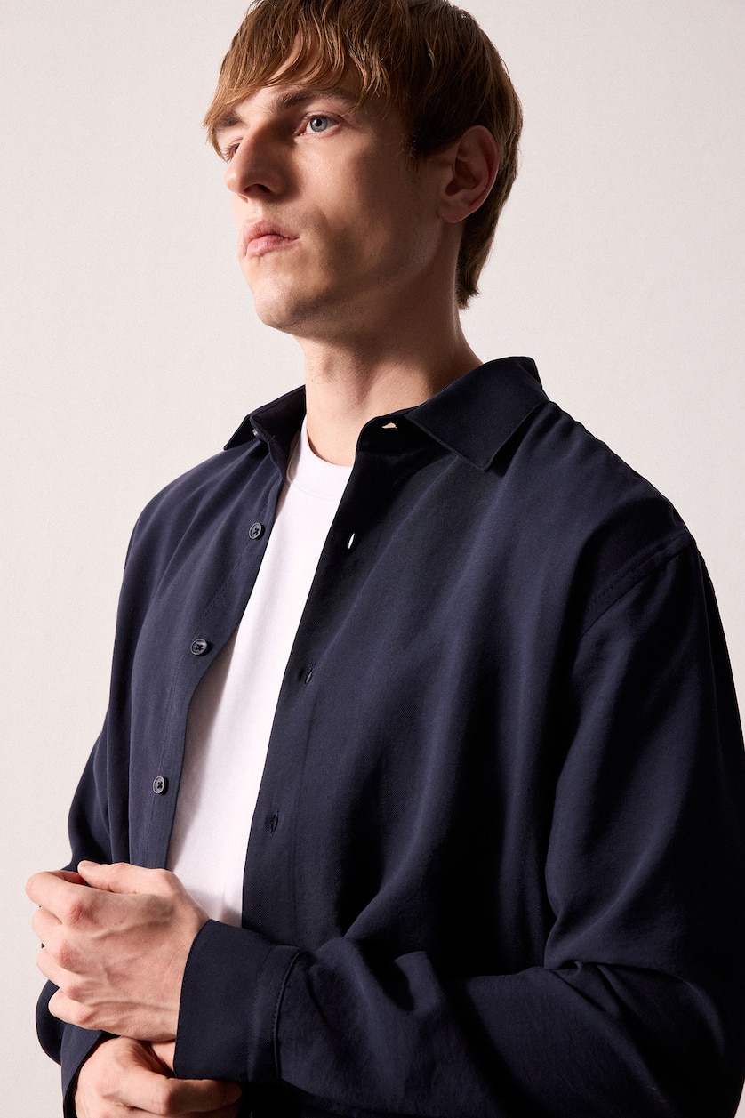 HOMME Marin Chemise à manches longues en modal Coupe régulière