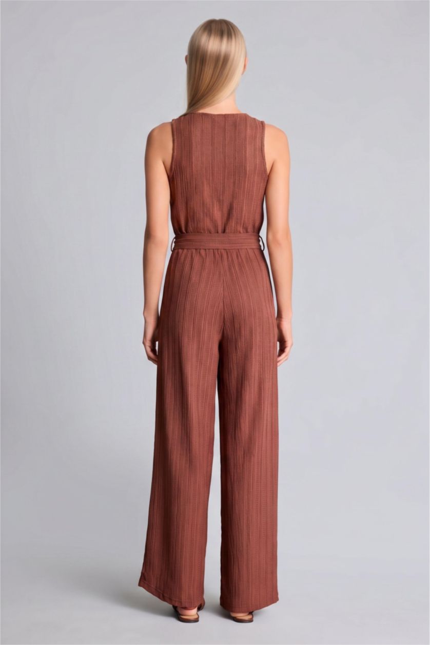 Kadın Kahve Wide Leg Kırışık Dokulu Pantolon