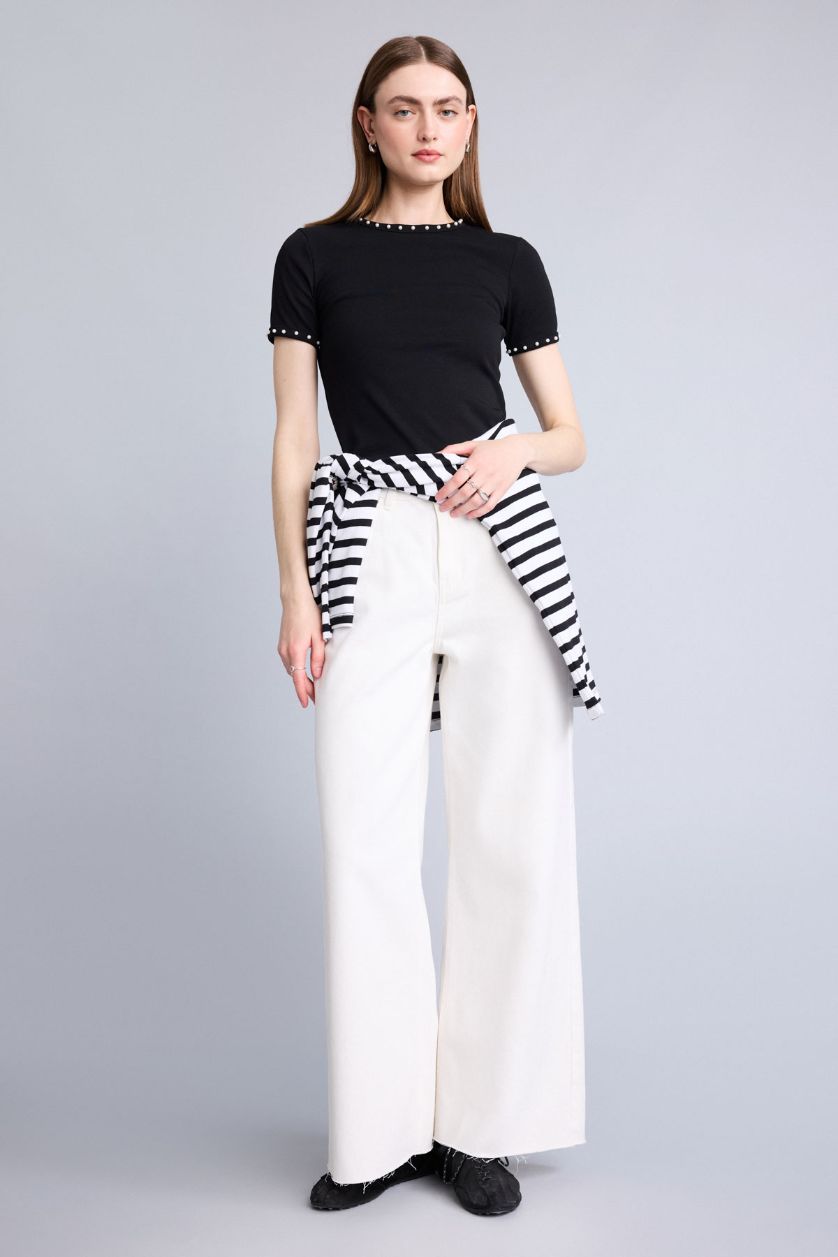 Kadın Siyah Slim Fit Kısa kollu Ribana Tişört