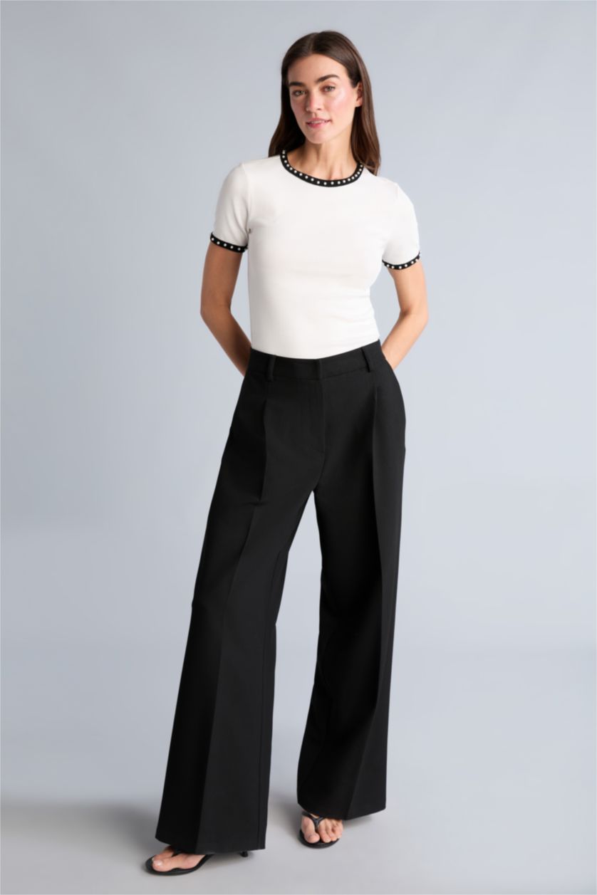 Kadın Ekru Slim Fit Ribana Tişört