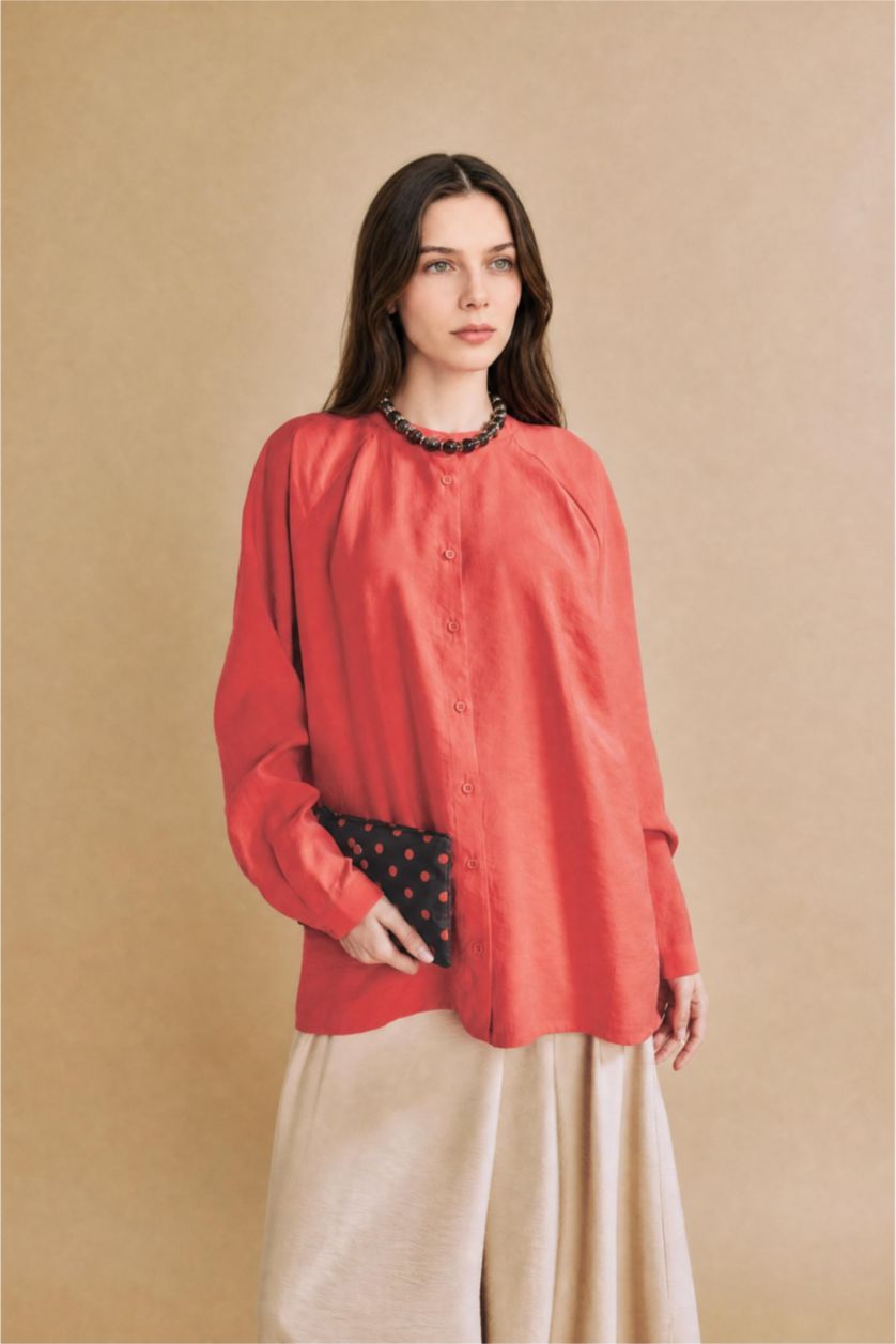 Kadın Koyu Mercan Relaxed Fit Uzun Kollu Modal Tunik