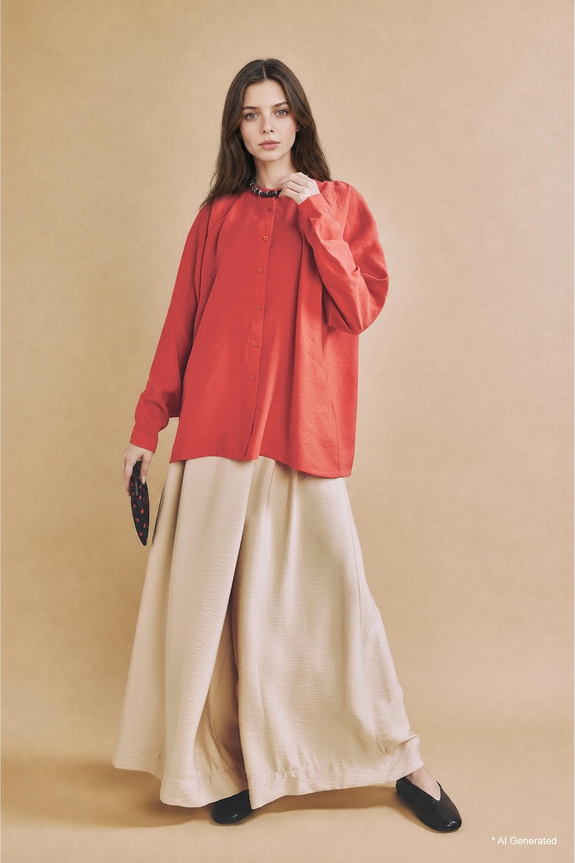 Women Dark Coral Relax Fit modal Long Sleeve Tunic