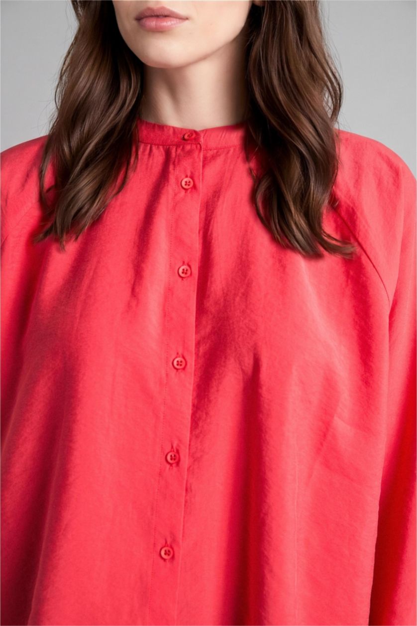 Woman Dark Coral Relax Fit Modal Long Sleeve Dark Coral Tunic