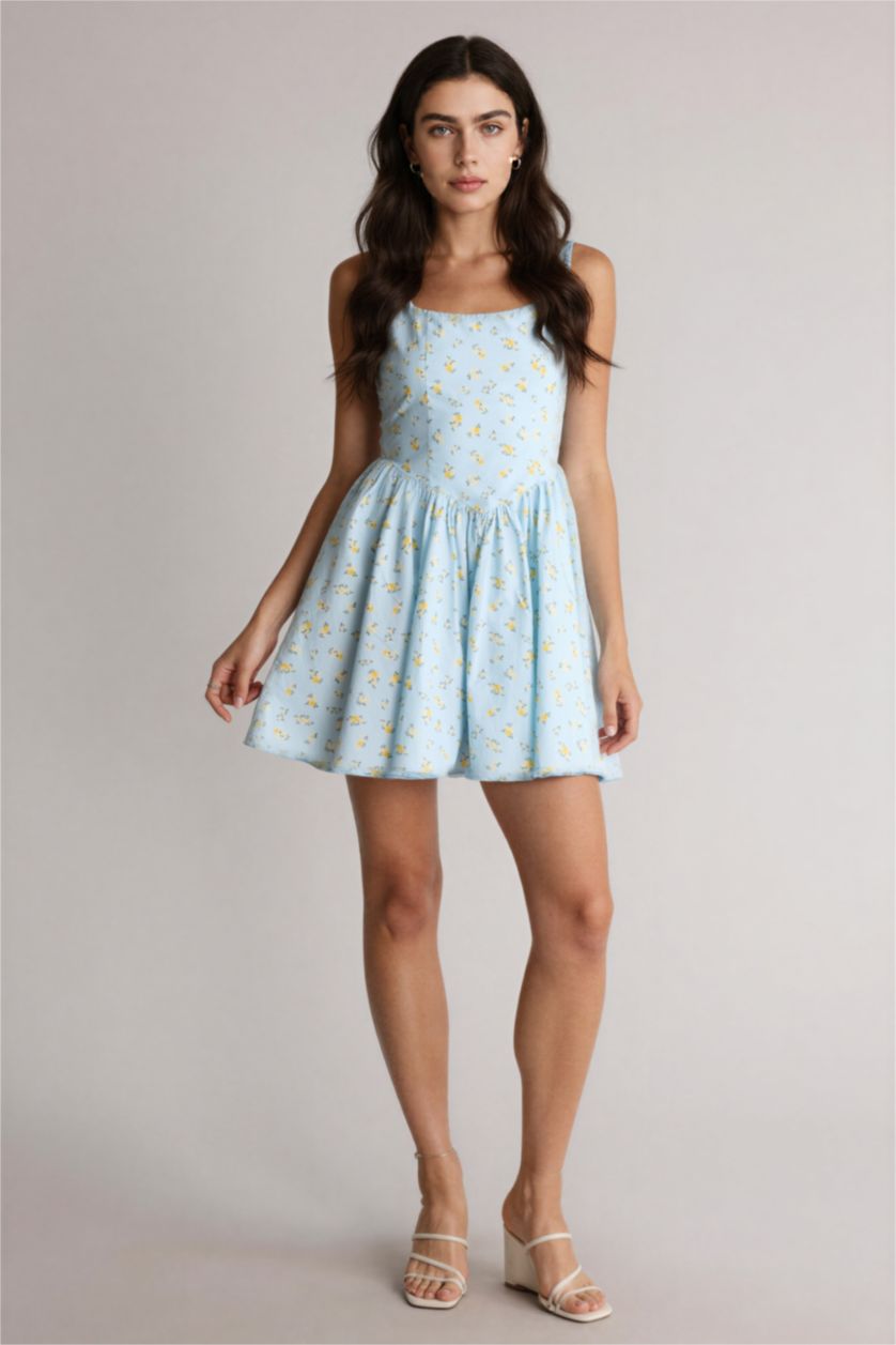 Kadın Mavi Poplin Mini Elbise