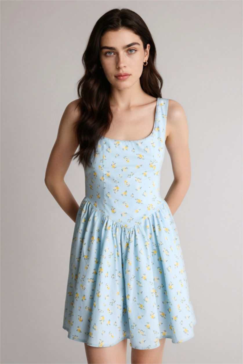 Kadın Mavi Poplin Mini Elbise