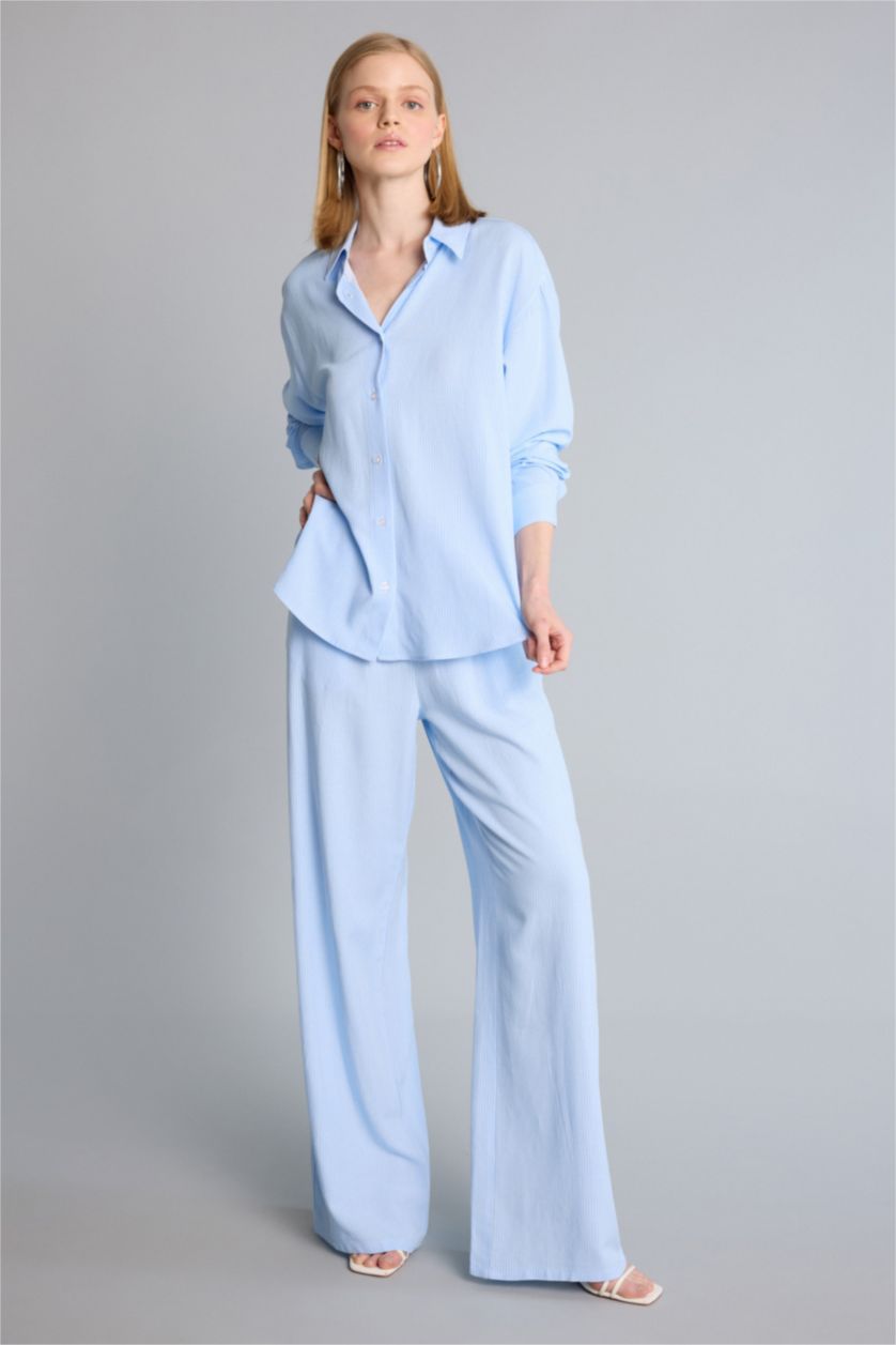 نساء أزرق فاتح Normal Waist Wide Leg Trousers