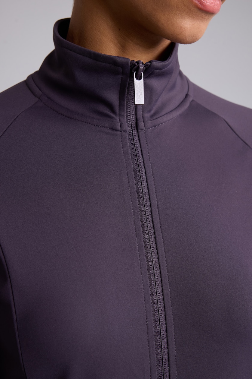 Kadın Koyu Mor Fitted Dik Yaka Fermuarlı Basic Hırka