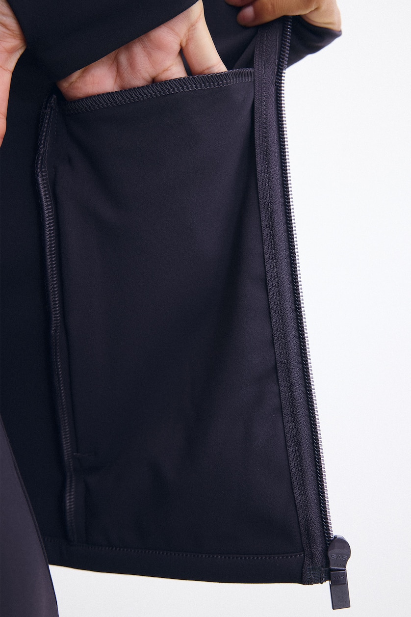 WOMAN Dark Purple Woman Fitted Stretch Fabric High Neck Zip-Up Raglan Sleeve Sports Top