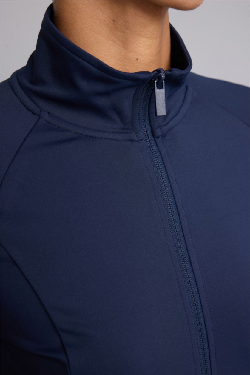 Kadın İndigo Fitted Fermuarlı Sporcu Hırka