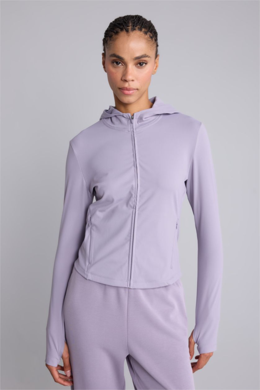 Kadın Açık Mor Slim Fit Sporcu Hırka