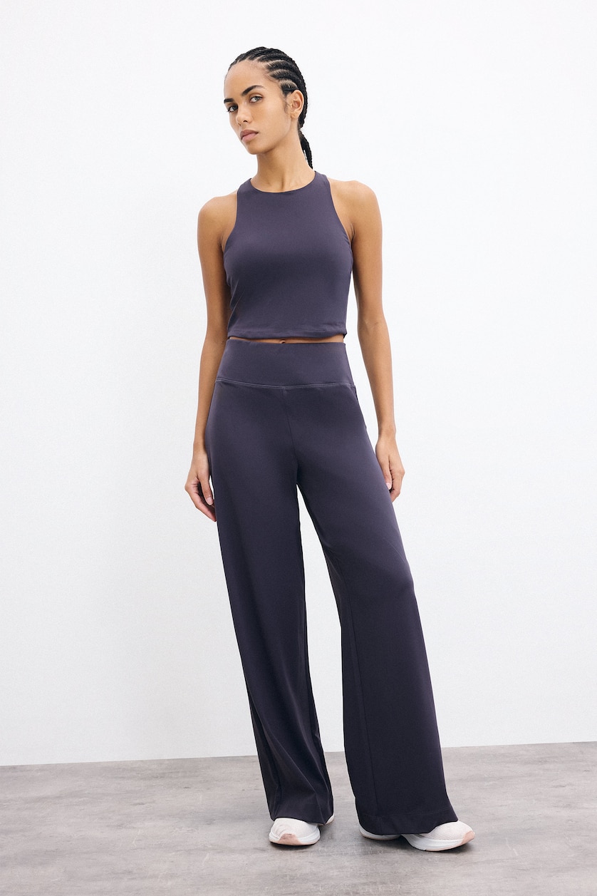 WOMAN Dark Purple Fitted Ultra-Soft High Waist Wide Leg Long Sports Trousers
