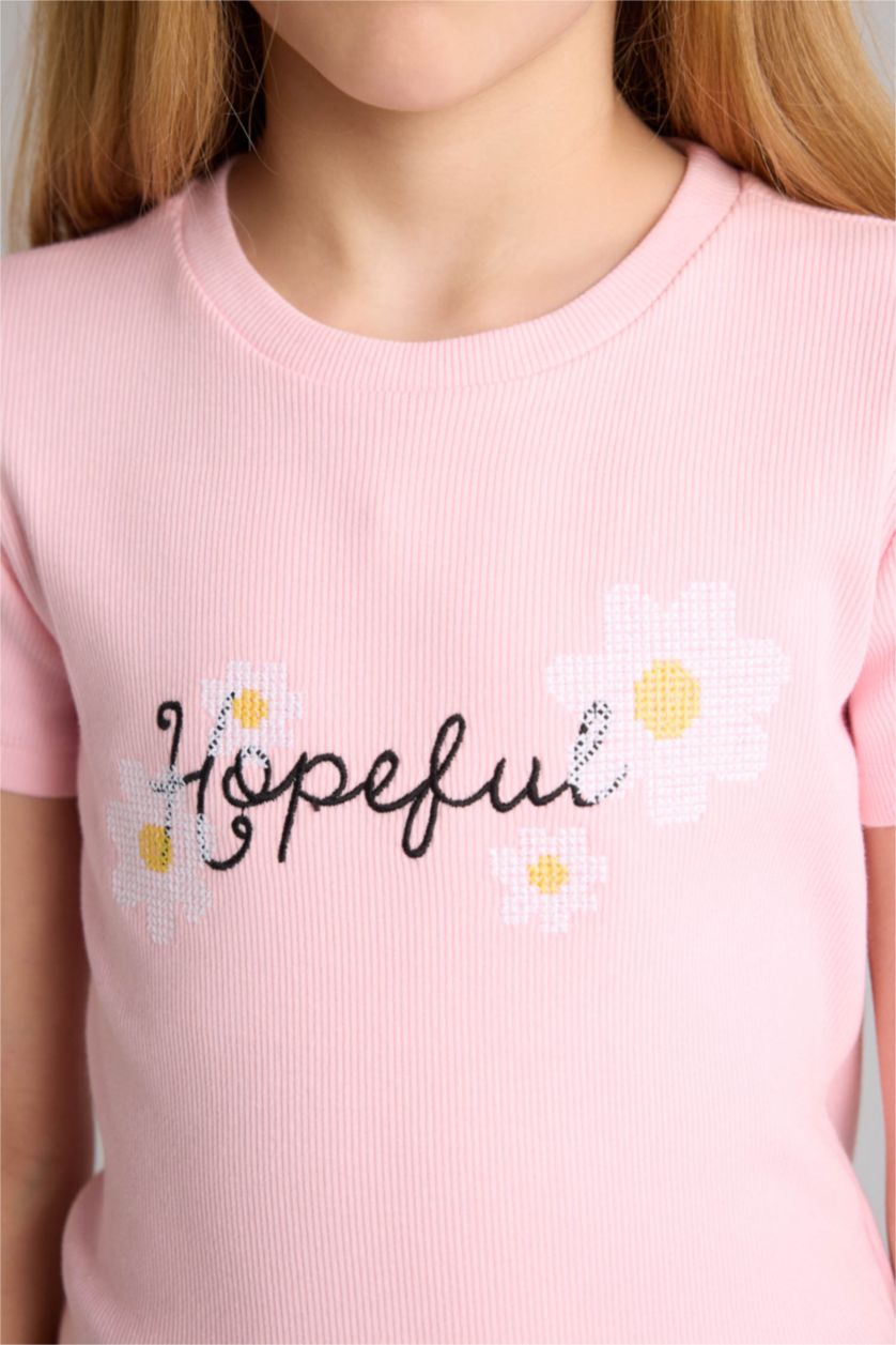 بنات زهري تيشيرت بناتي ردن طويل مضلع قصة عادية