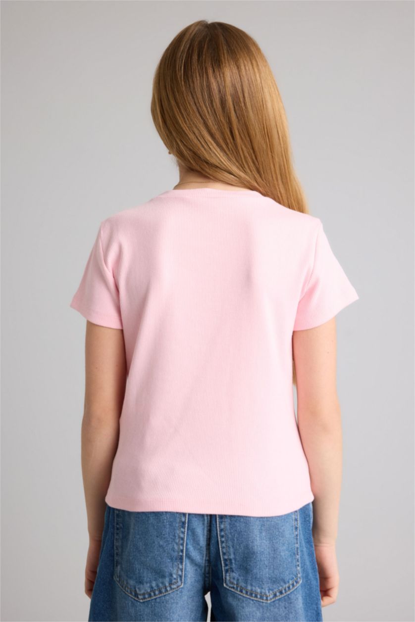 بنات زهري تيشيرت بناتي ردن طويل مضلع قصة عادية