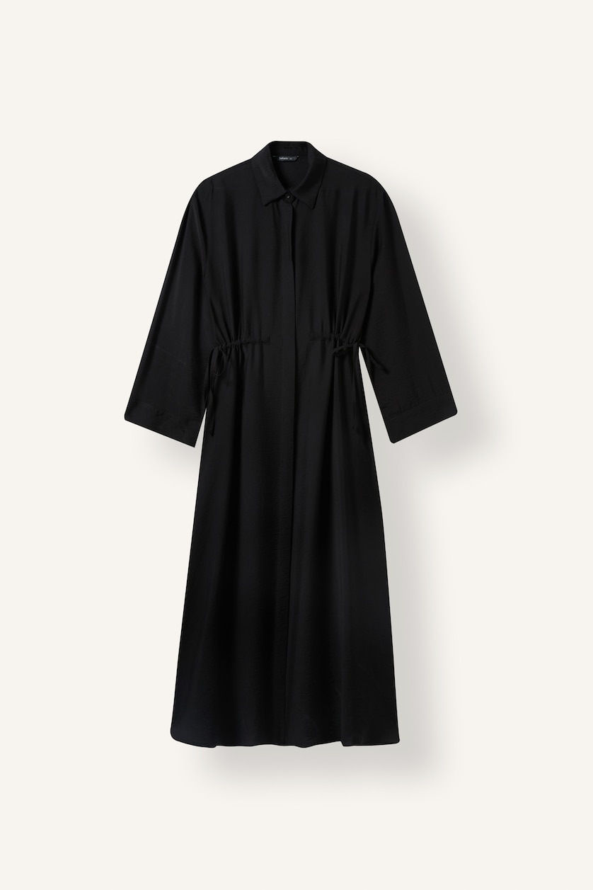 Kadın Siyah Regular Fit Uzun Kollu Maxi Elbise