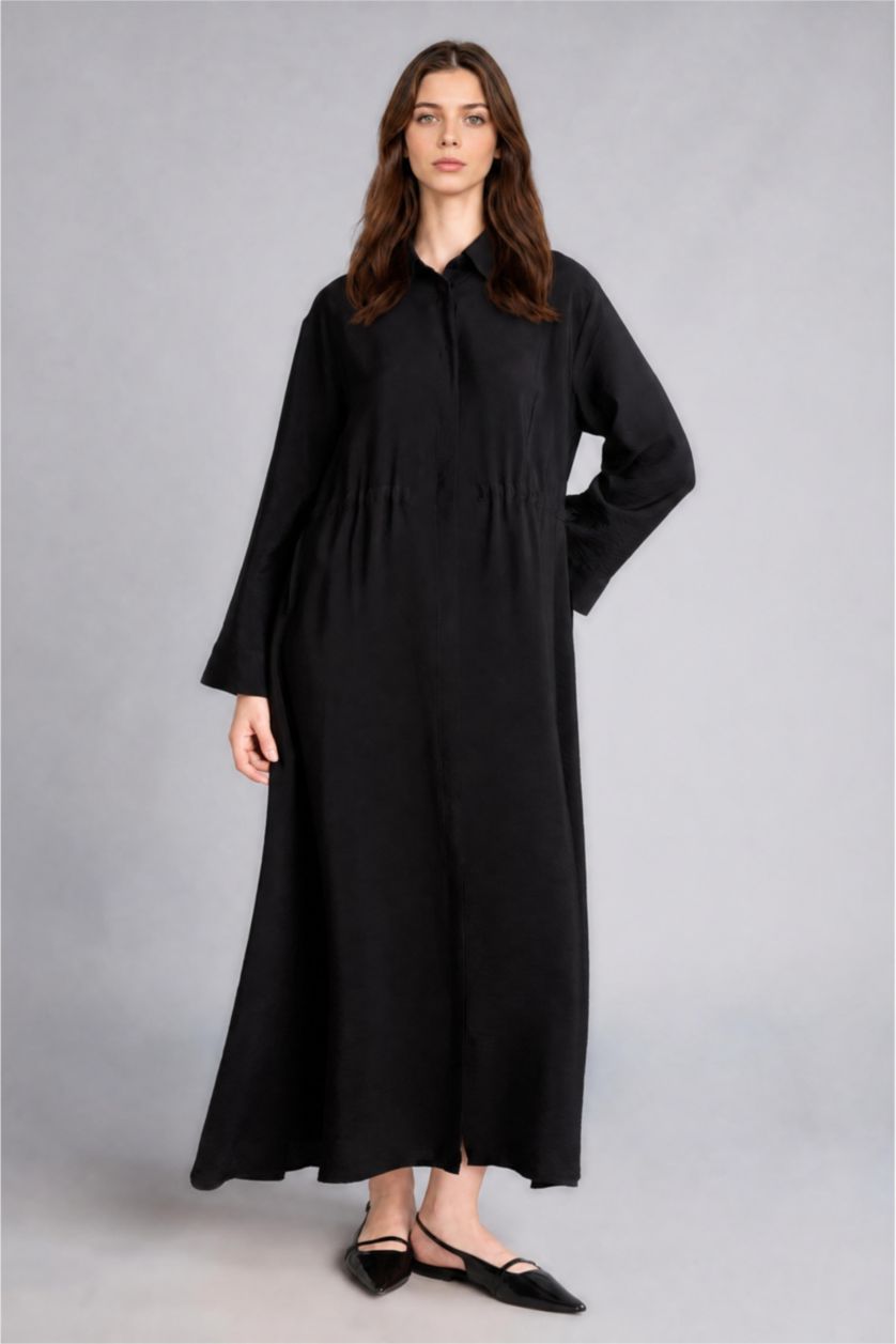 Kadın Siyah Regular Fit Uzun Kollu Maxi Elbise