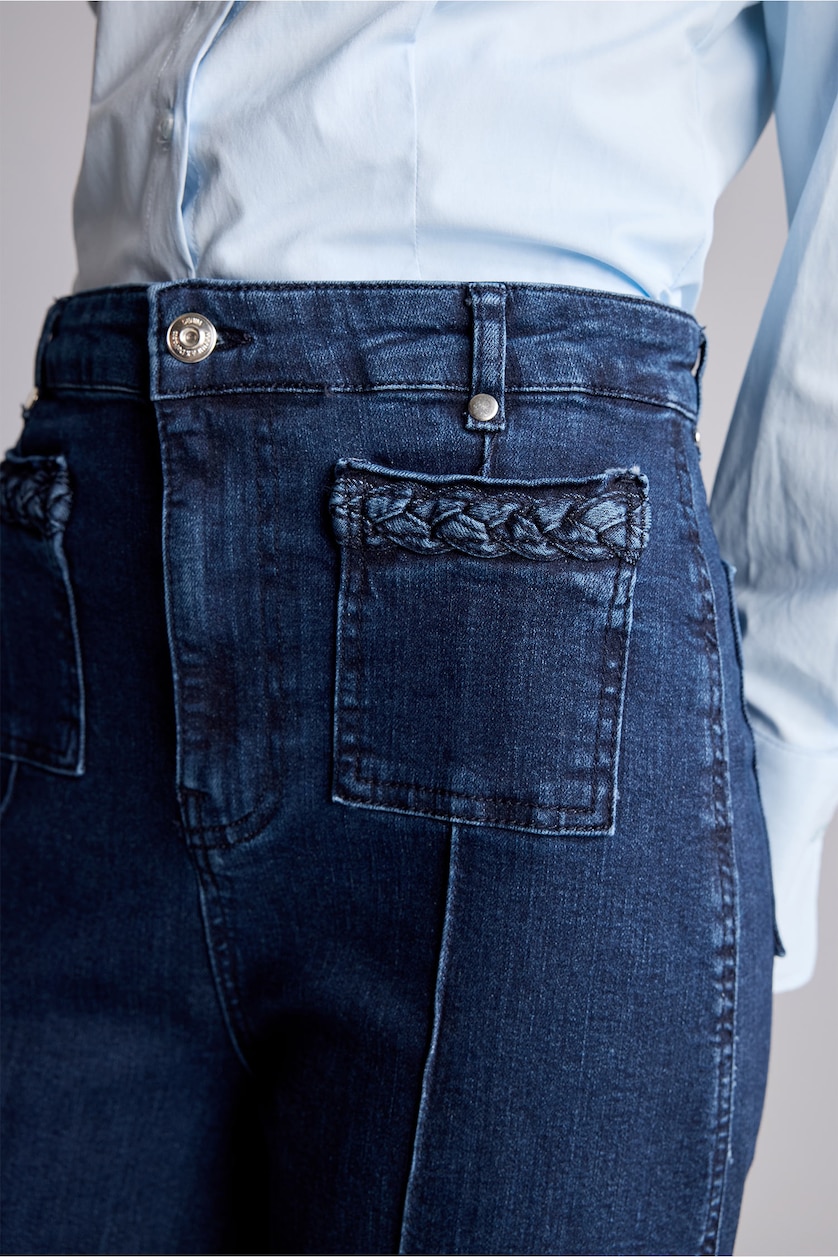 Woman Dark Blue Short Wide Leg High Waist Long Jeans