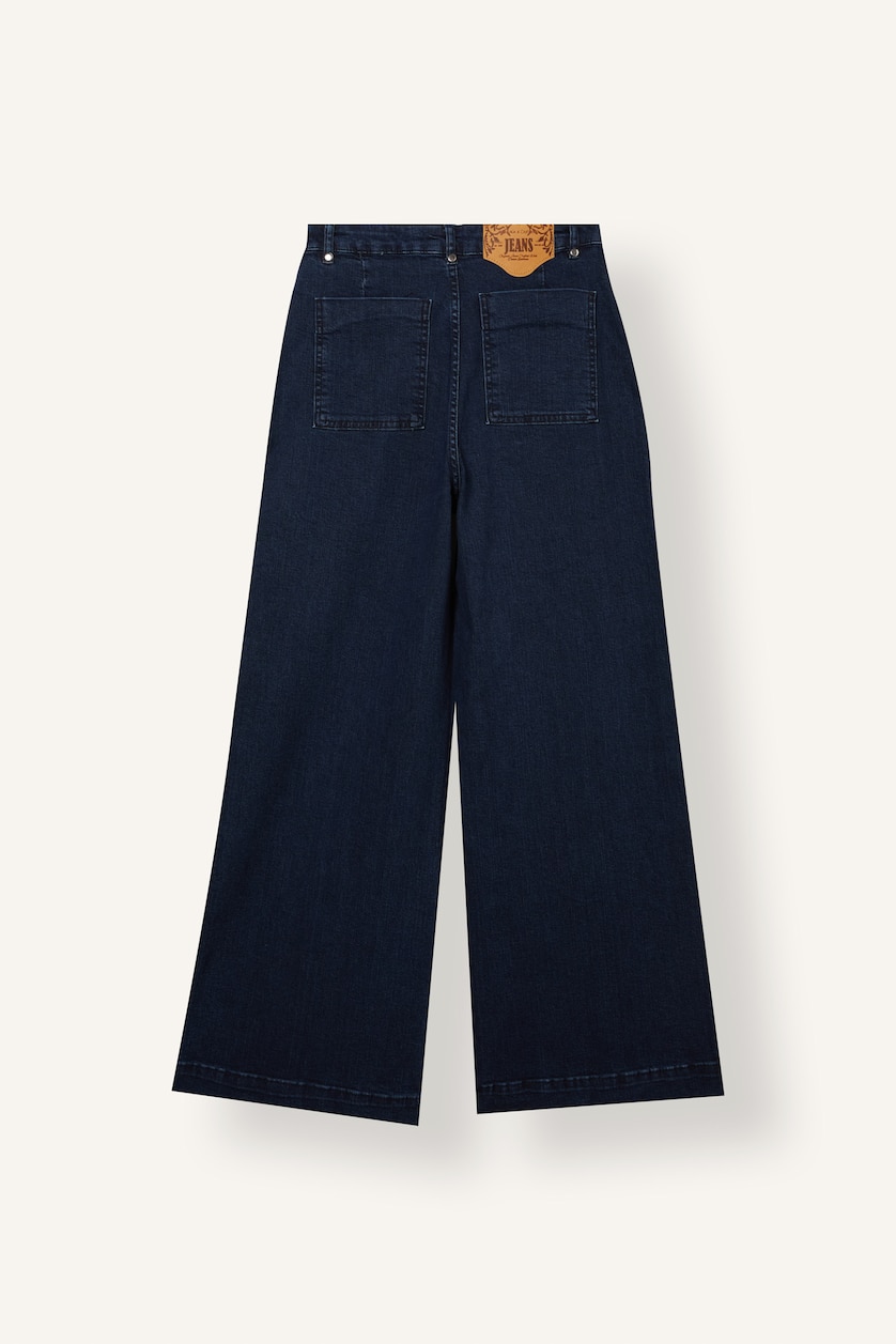 نساء أزرق غامق Short Wide Leg High Waist Long Jeans