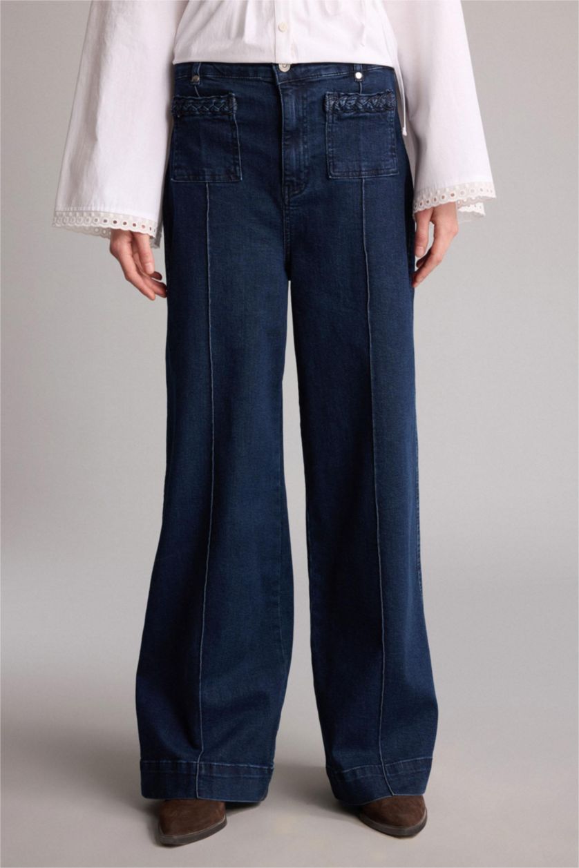 FEMME Bleu Foncé Jean taille haute à jambes larges