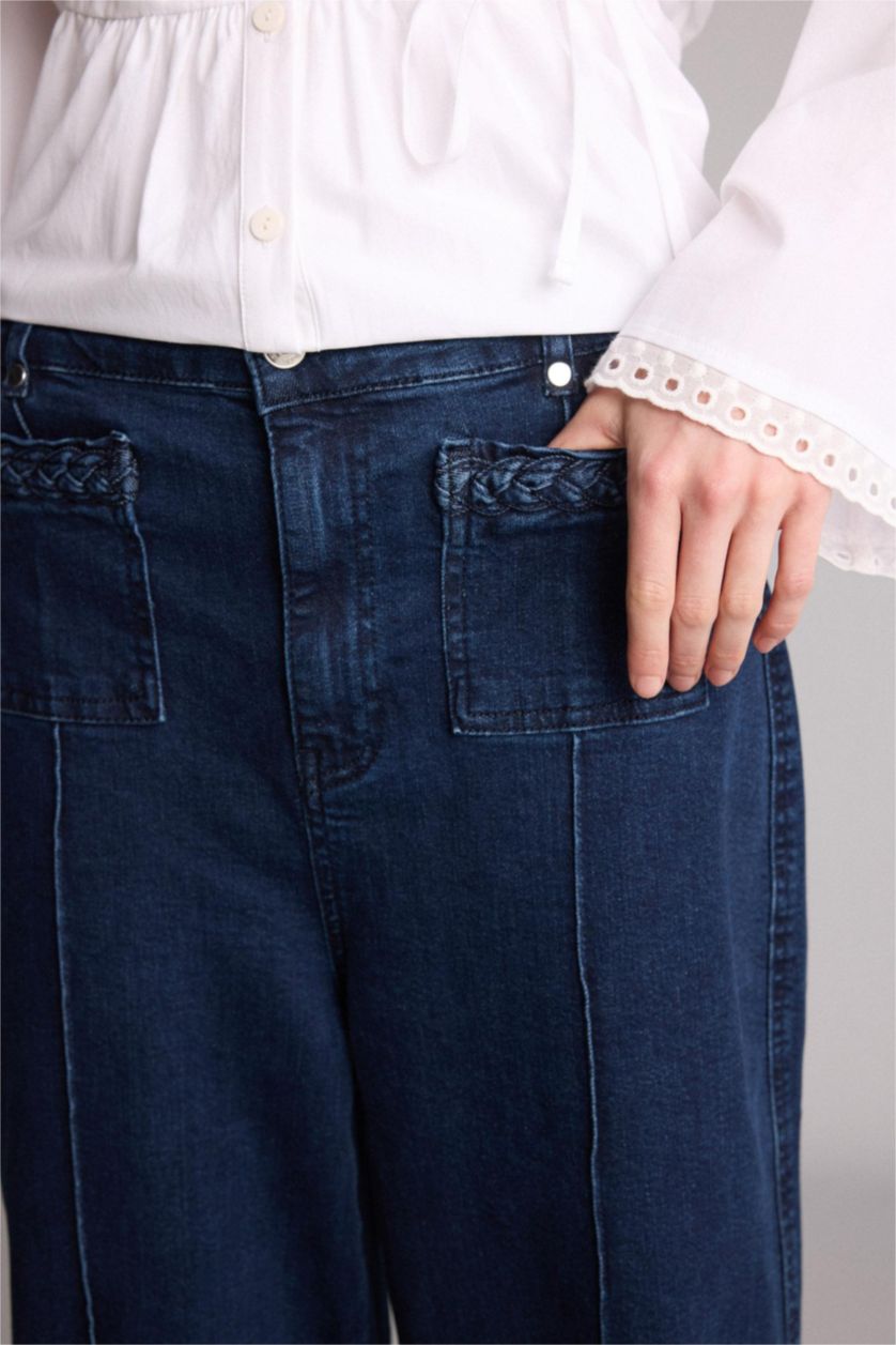 FEMME Bleu Foncé Jean taille haute à jambes larges