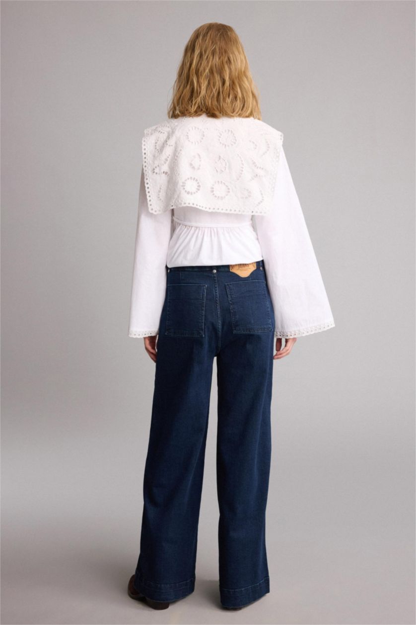 FEMME Bleu Foncé Jean taille haute à jambes larges