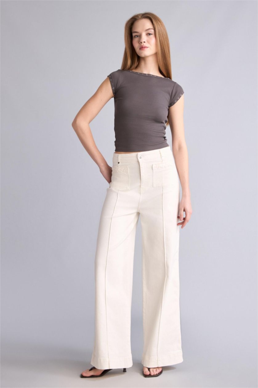 نساء أبيض (000) Short Wide Leg High Waist Jeans