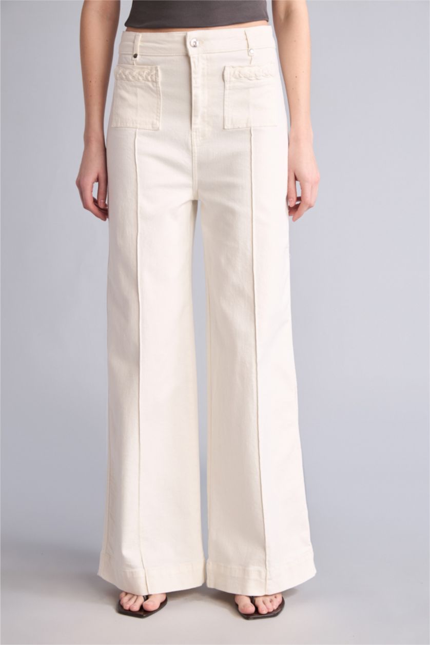 نساء أبيض (000) Short Wide Leg High Waist Jeans