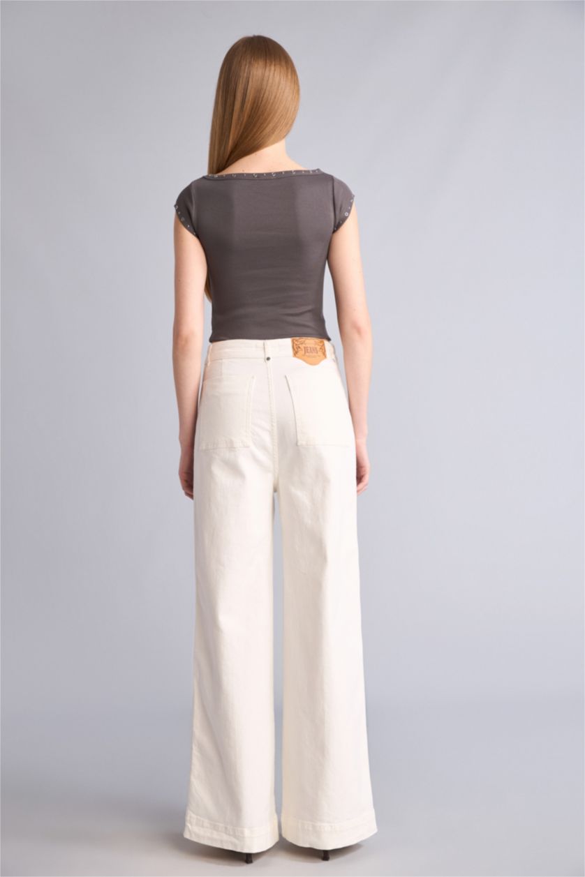 نساء أبيض (000) Short Wide Leg High Waist Jeans