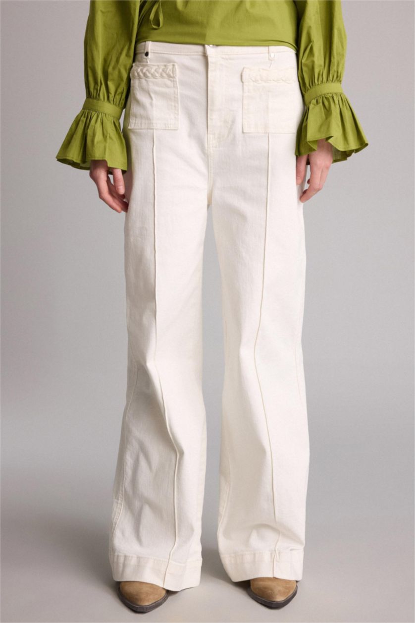 FEMME Blanc Jean large à taille haute