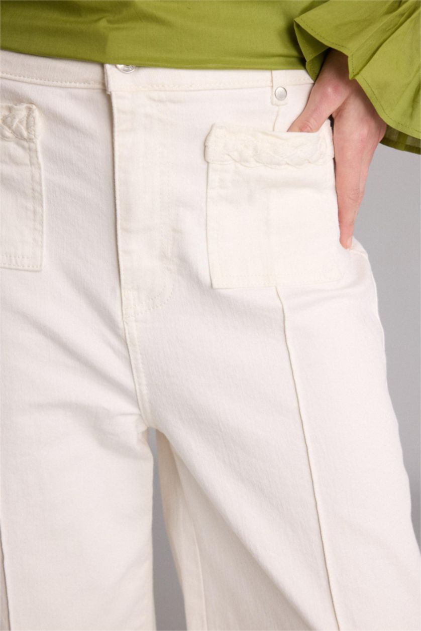 FEMME Blanc Jean large à taille haute