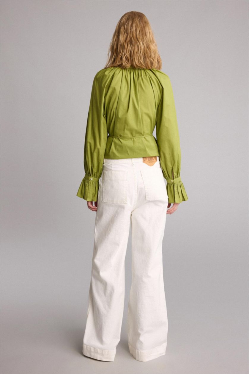 FEMME Blanc Jean large à taille haute
