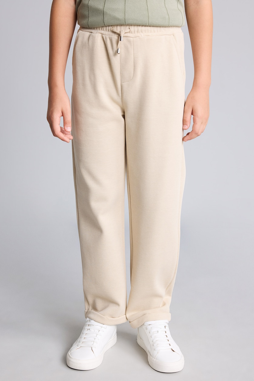 BOYS & TEENS Beige Boy Regular Fit Straight Leg Pique Trousers