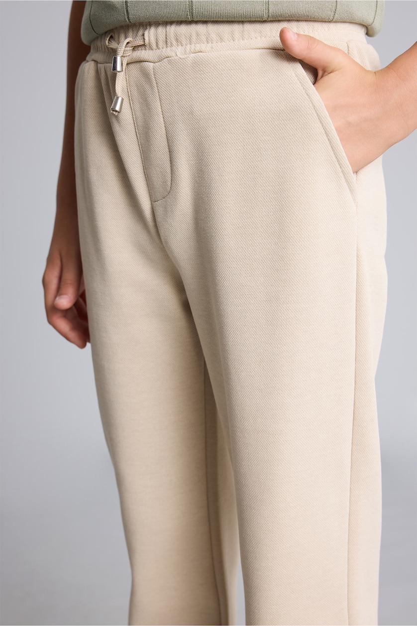 BOYS & TEENS Beige Boy Regular Fit Straight Leg Pique Trousers