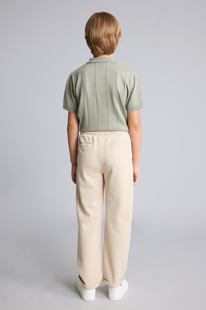 BOYS & TEENS Beige Boy Regular Fit Straight Leg Pique Trousers