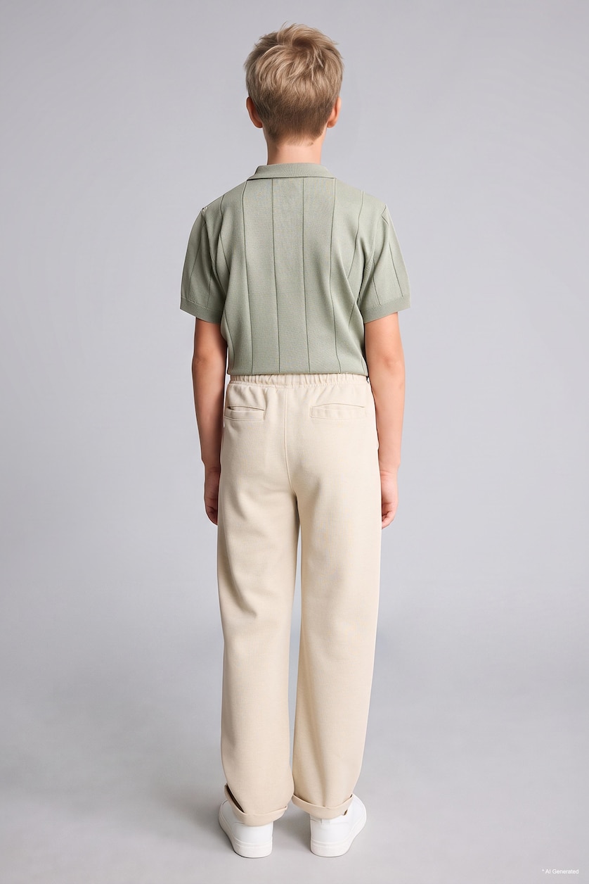 BOYS & TEENS Beige Boy Regular Fit Straight Leg Pique Trousers