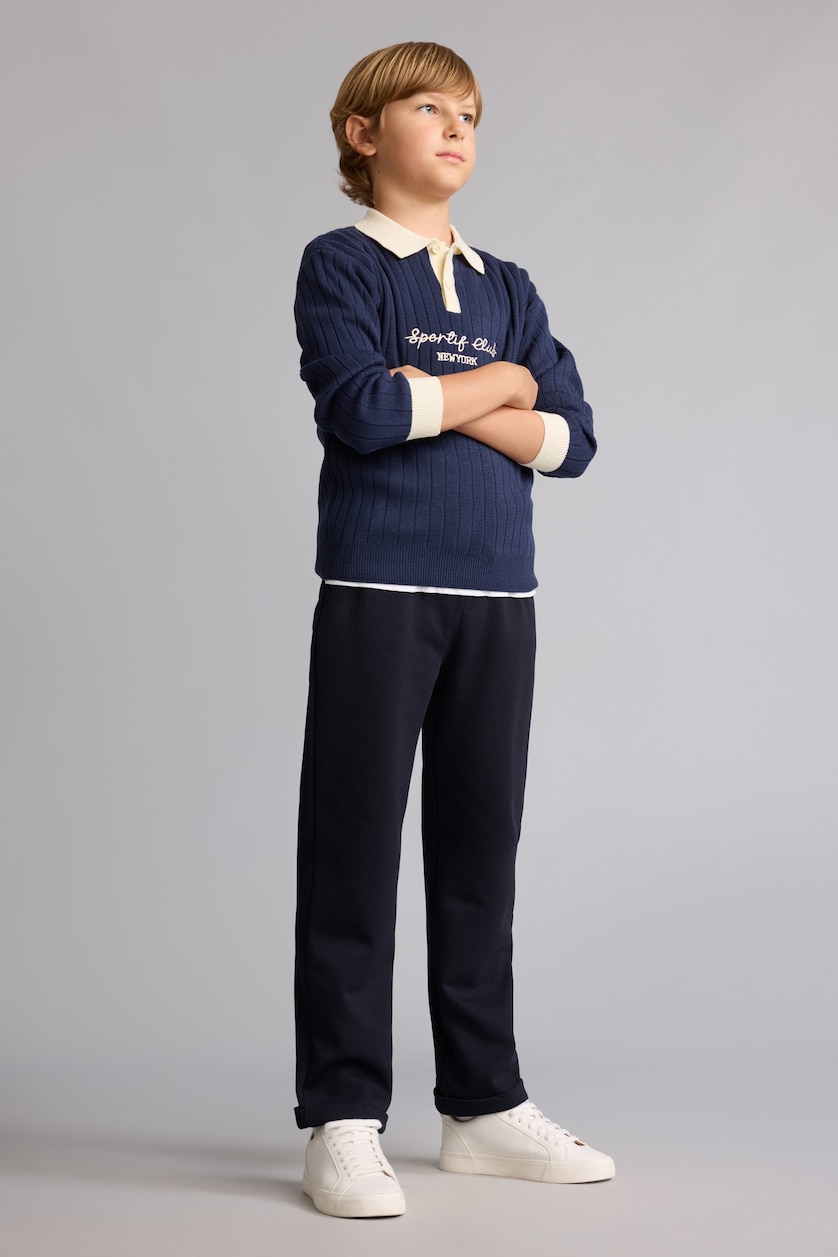 BOYS & TEENS NAVY Boy Regular Fit 100% cotton Straight Leg Navy Blue Trousers