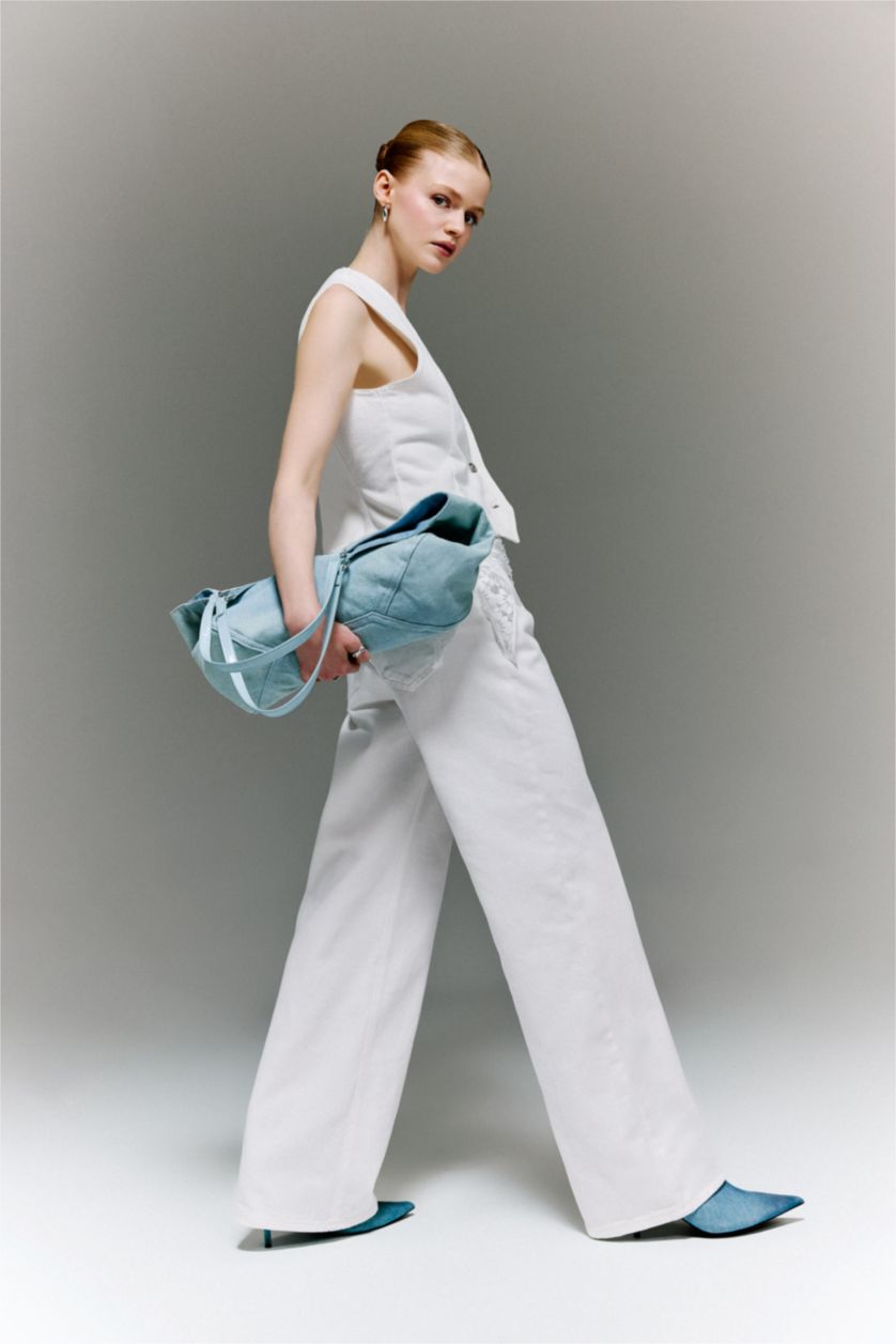 WOMAN White Afra x Defacto Low Rise Wide Leg Low Waist Jeans