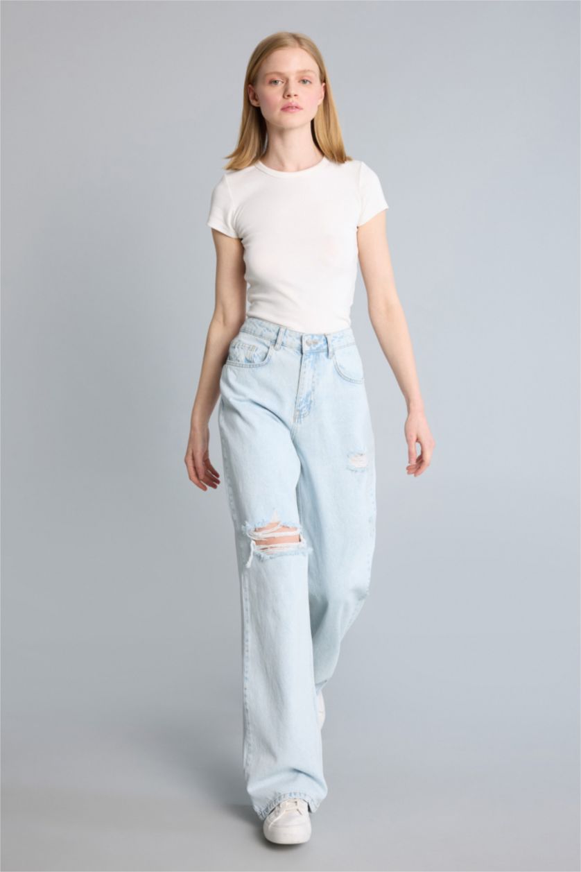 Kadın Açık Mavi Straight Fit Pantolon