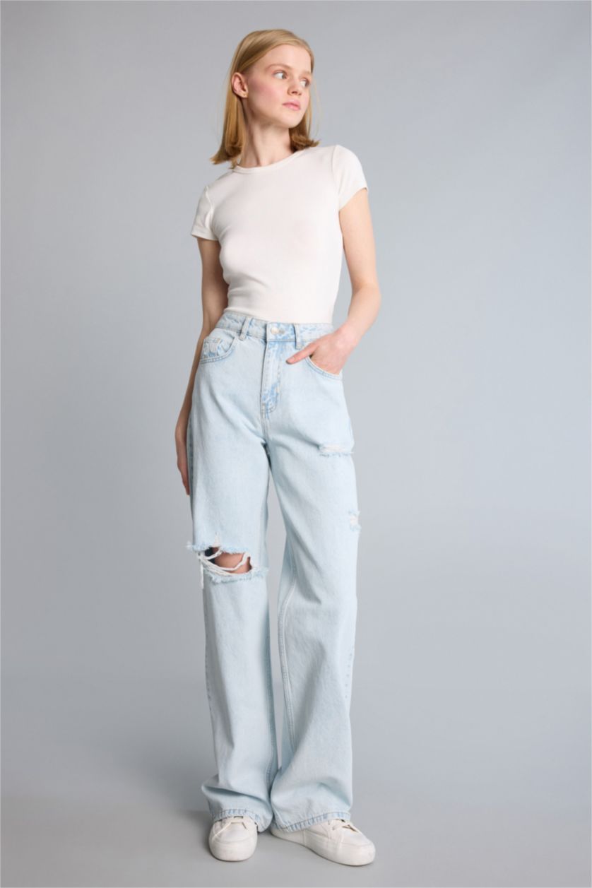 Kadın Açık Mavi Straight Fit Pantolon