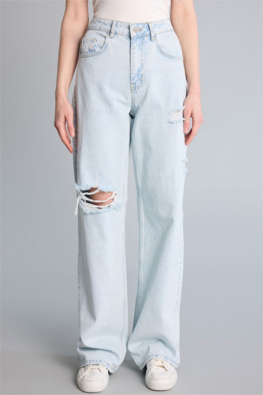 Kadın Açık Mavi Straight Fit Pantolon