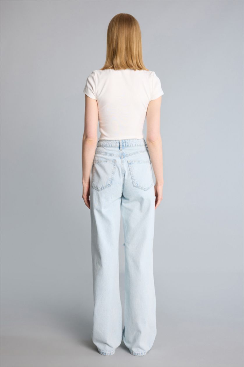 Kadın Açık Mavi Straight Fit Pantolon