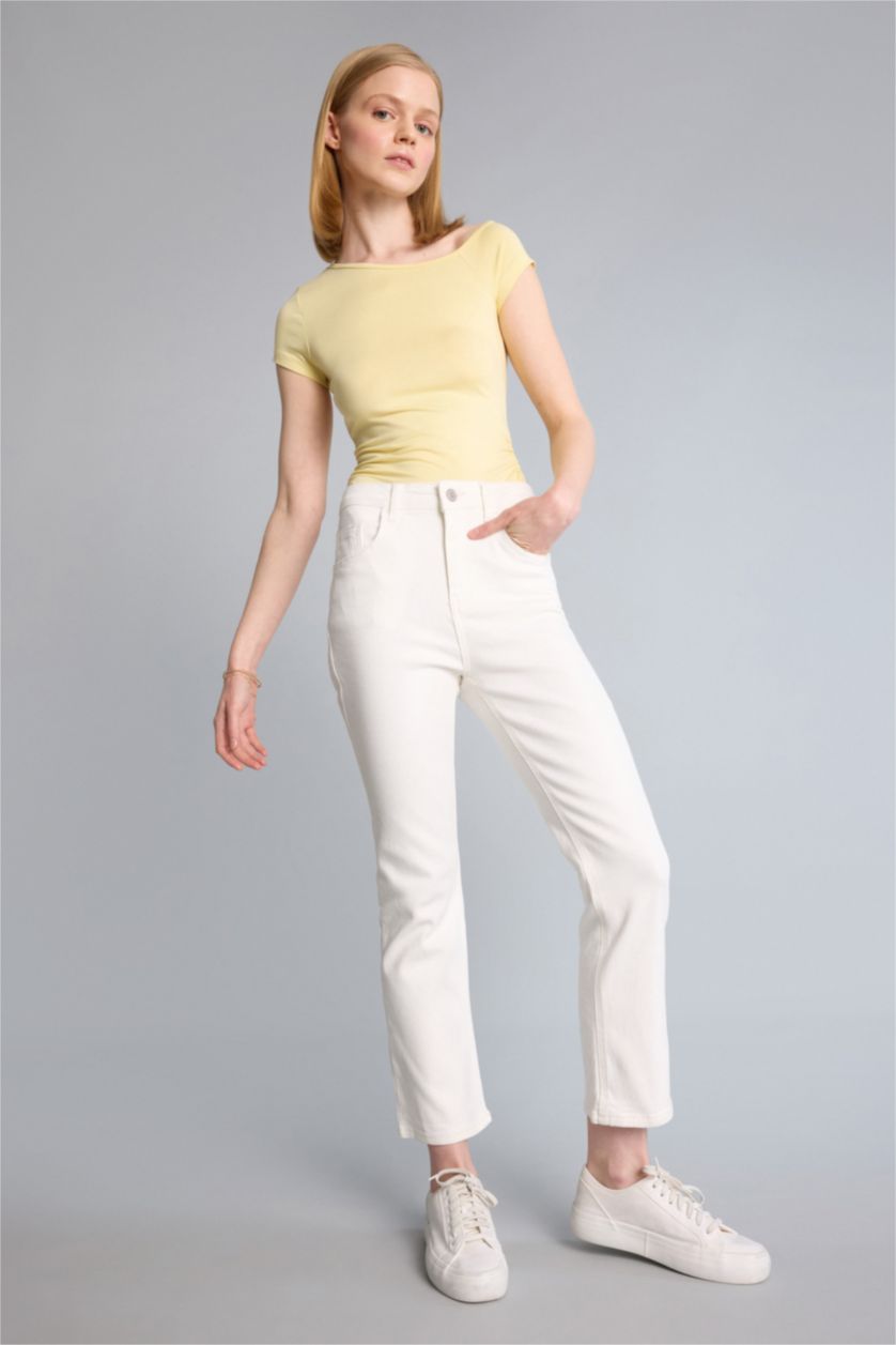 Әйелдерге АҚ Crop Flare Fit жоғары белді балақ ұшы кесілген тобыққа дейінгі джинс шалбар