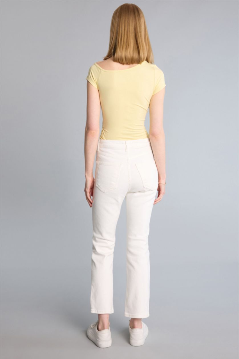 Әйелдерге АҚ Crop Flare Fit жоғары белді балақ ұшы кесілген тобыққа дейінгі джинс шалбар